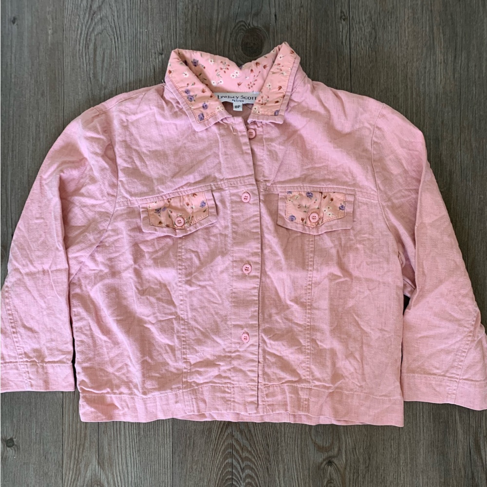 Vintage Lindsey Scott pink linen cottagecore blouse